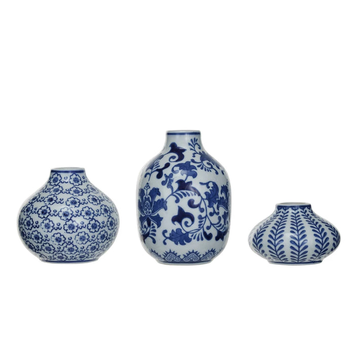 Blue Hand Stamped Stoneware Vases- Available in 3 Sizes!