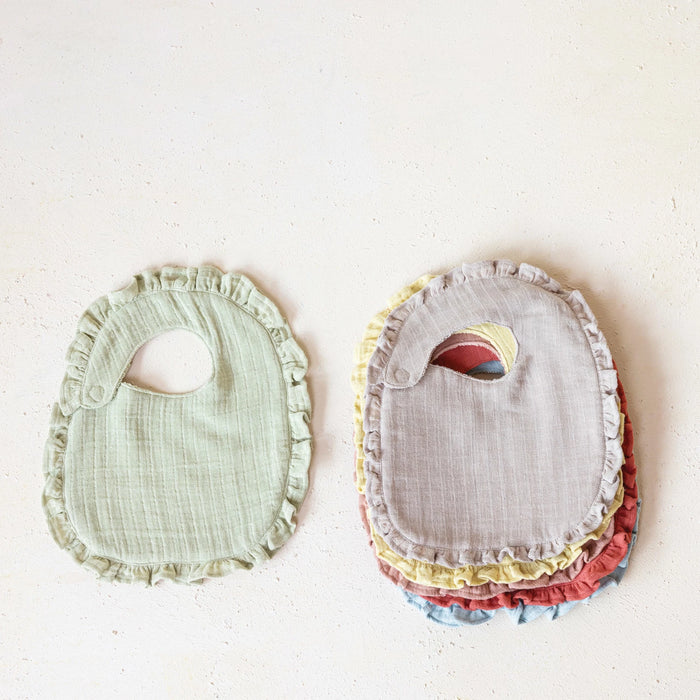 Cotton Double Cloth Baby Bib w/ Terry Back & Ruffles, 6 Colors