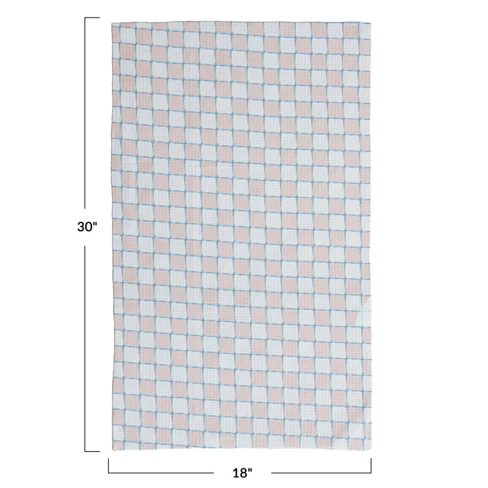 Printed Recycled Microfiber Tea Towel w/ Check Pattern