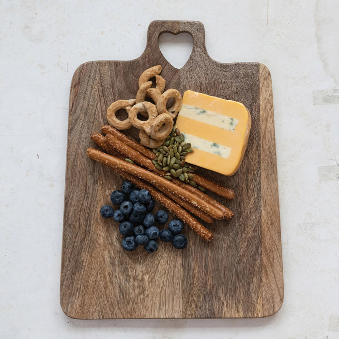 Mango Wood Cheese/Cutting Board w/ Heart Cut-Out Handle, Natural