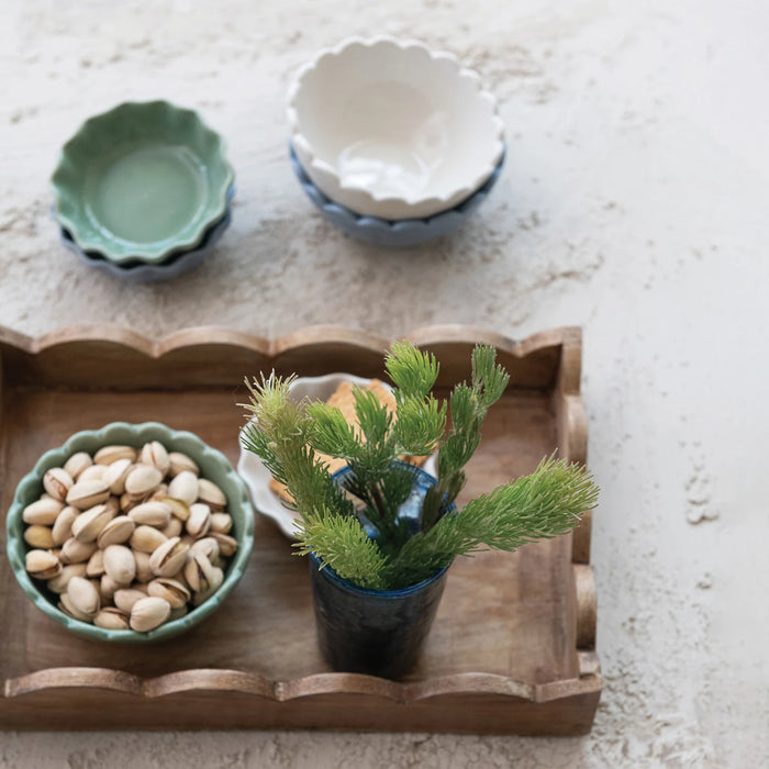 12"L x 7-3/4"W x 2"H Mango Wood Scalloped Tray, Natural