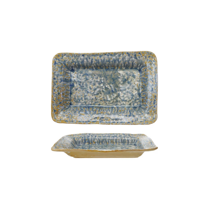 Stoneware Serving Dish, Reactive Crackle Glaze, Blue (Each One Will Vary)