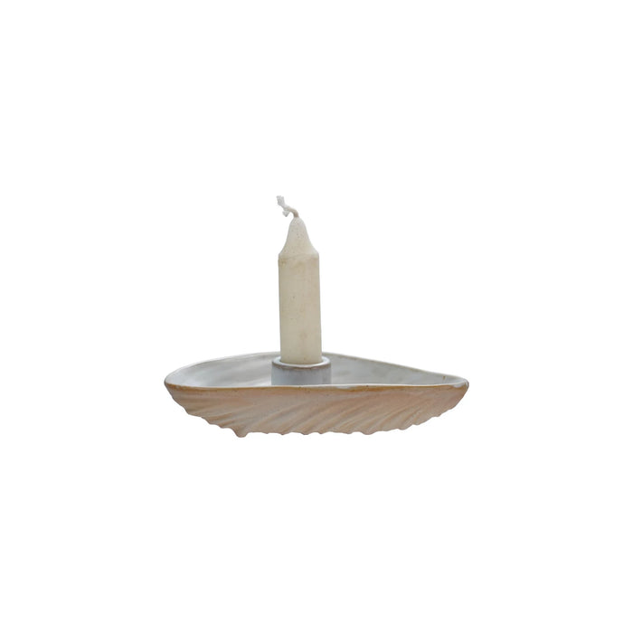 Stoneware Oyster Shell Shaped Candle Holder/Dish, Reactive Glaze, White (Each One Will Vary)