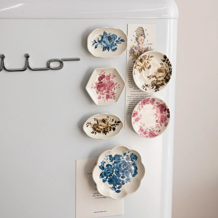 Stoneware Plate Shaped Magnet with Floral Image, 6 Styles