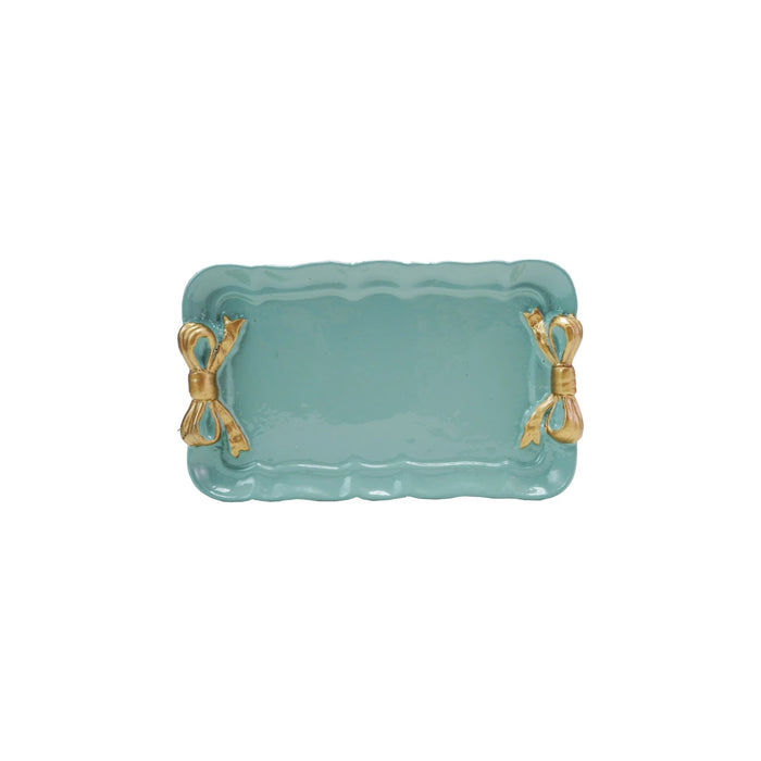 Gold Bow Aqua Decorative Metal Tray