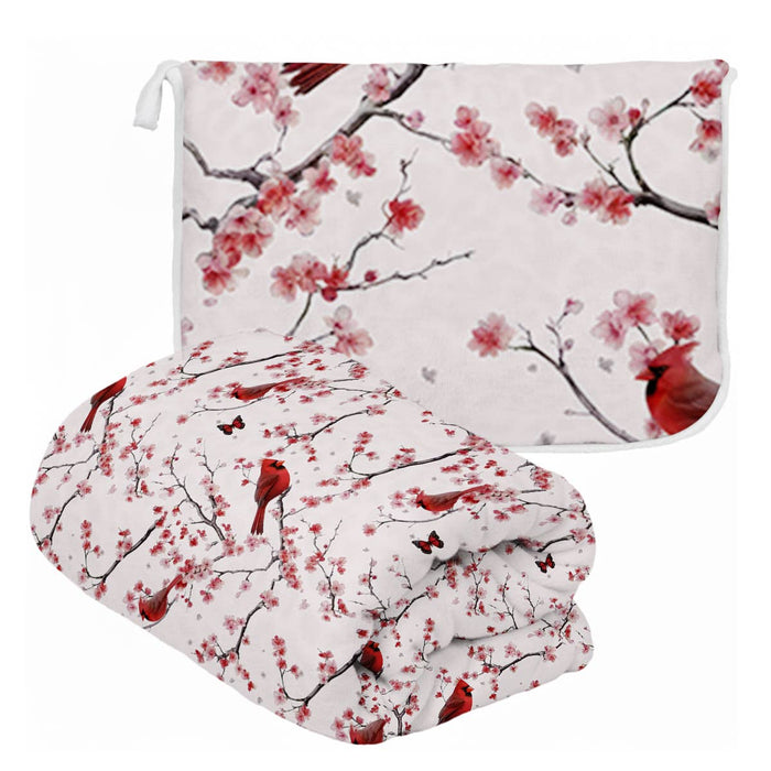 "Cardinal Blossoms" Plush Travel Blanket with Matching Case