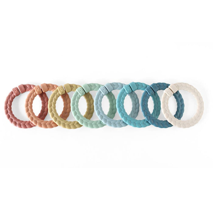 Bitzy Bespoke Itzy Rings™ Linking Ring Set: Muted Rainbow Color.  Use as a teether, toy, or to attach things to a stroller.