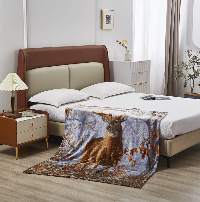Whitetail Buck Deer Faux Fur Plush Throw Blanket