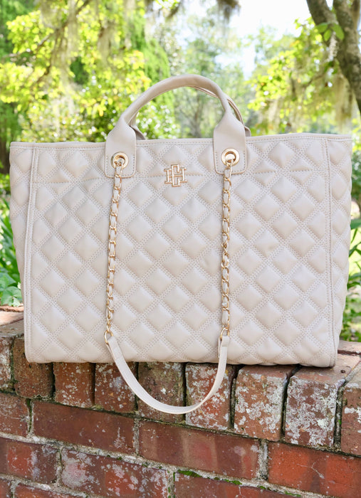 Melissa Tote Bag: Nude Quilted Purse by Caroline Hill