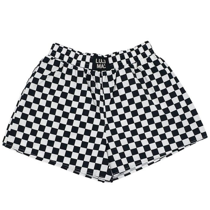Black & White Checkered Lulu Mac Logo Shorts
