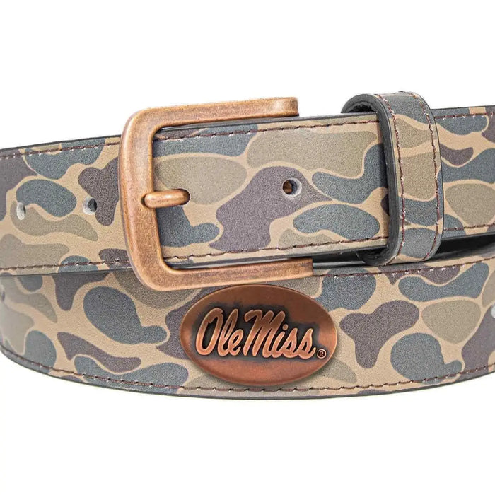 Old School Camo Collegiate Leather Belt - 2 Styles!