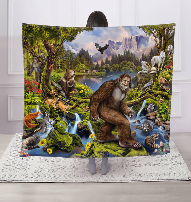 Bigfoot Wildlife Animals Faux Fur Plush Throw Blanket