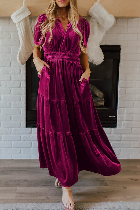 Short Sleeve Maxi Velvet Dress - 2 Colors!