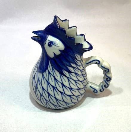 Small Blue & White Rooster Creamer Pitcher Vase