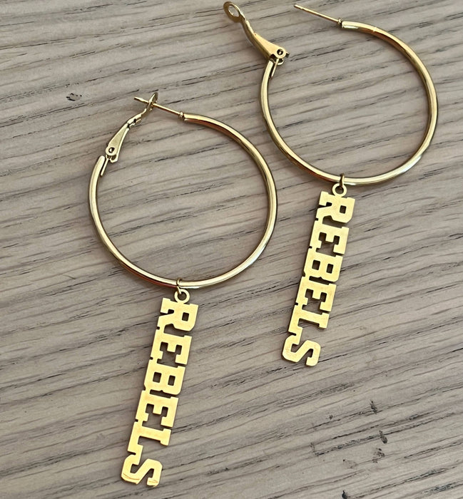 Ole Miss Rebels Gold Hoop Pendant Earrings, Hypoallergenic