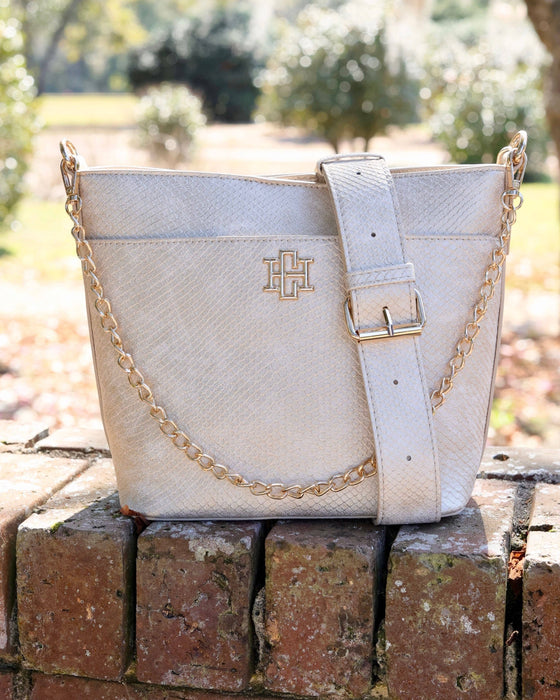 Brielle Bucket Bag Shimmer Champagne Purse by Caroline Hill