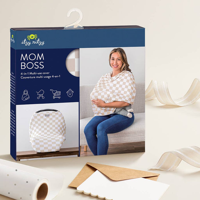 Taupe Checkerboard Mom Boss™ 4-in-1 multi-use cover.  Cover Car Seats, Strollers, Nursing Cover and more!