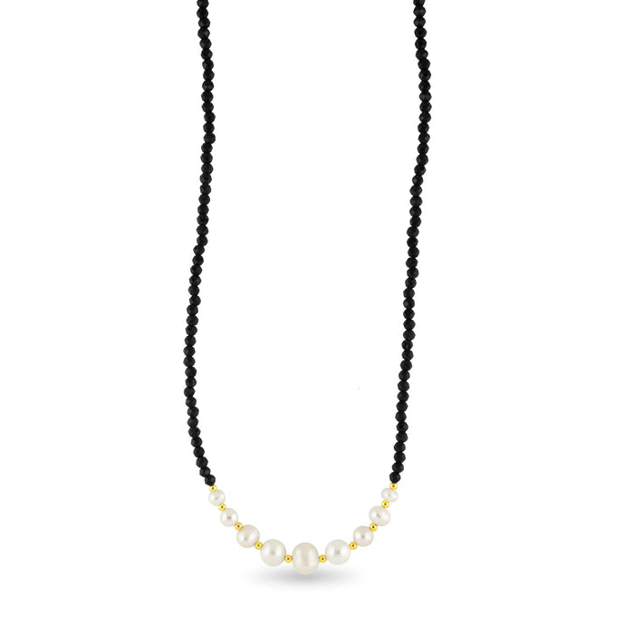 Gold Pearl and Black Graduated Necklace