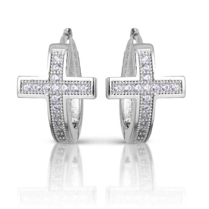 Cross Ear Hug Earrings – Silver
