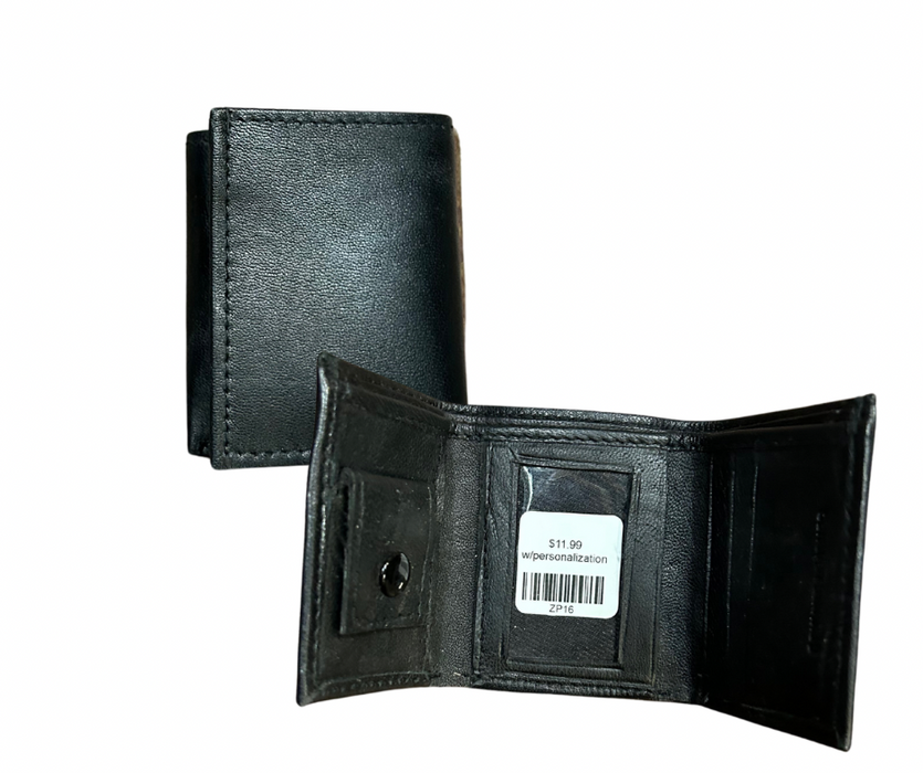 Kids Black Leather Trifold Wallet - Personalization Included!