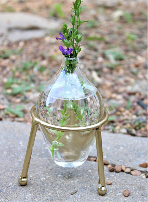 4" Glass Vase in Gold Stand