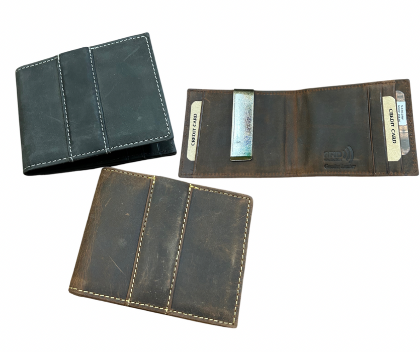 Bi-Fold Men’s Leather Wallet with Metal Money Clip - 2 Colors! Can Be Personalized.