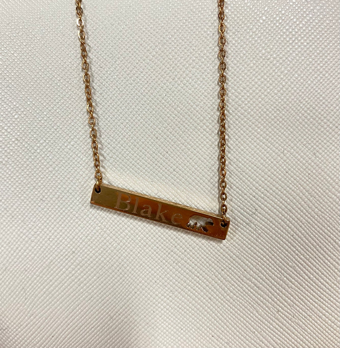 Bar Necklace with a MAMA BEAR Cut Out.  Custom Name or Text Included.