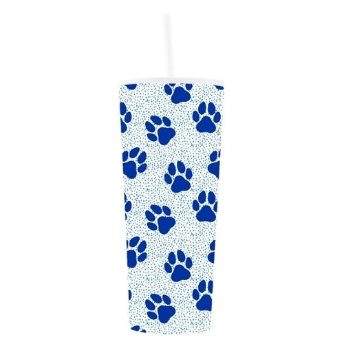 Blue Paw Print Acrylic Tumbler with Straw by Mary Square