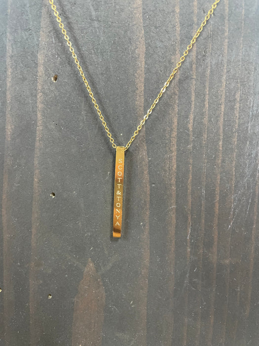 4 Sided Vertical Bar Necklace.  Custom Name or Text Included.