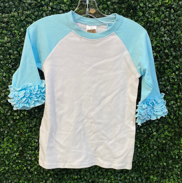 Clearance!  Ruffle Raglan - 6M to 10 - optional monogram for $10.