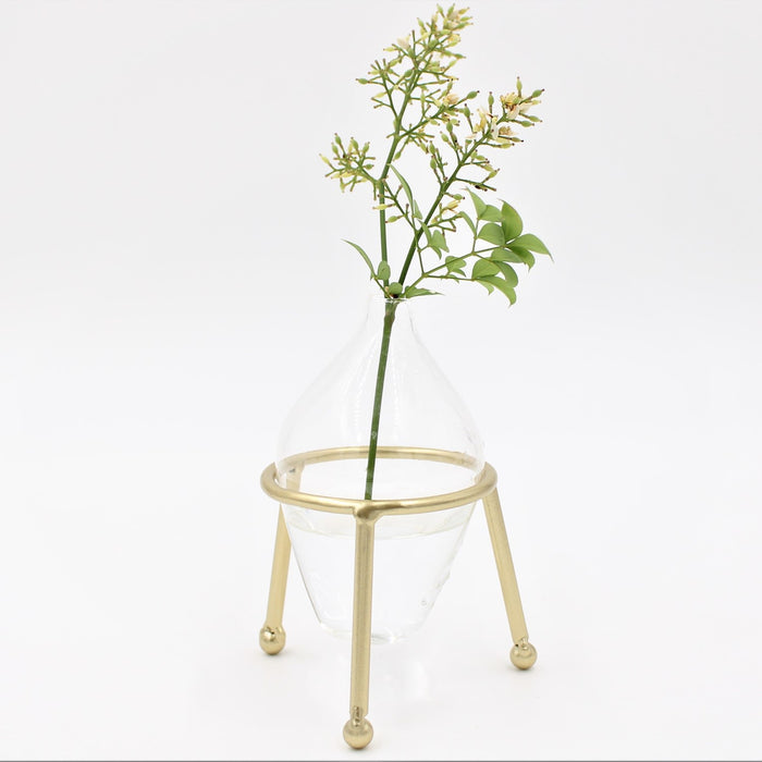 4" Glass Vase in Gold Stand