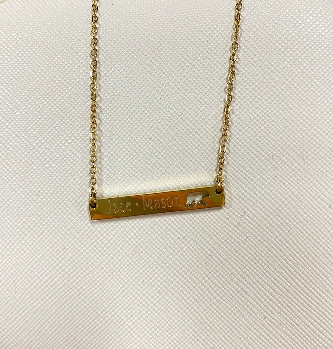 Bar Necklace with a MAMA BEAR Cut Out.  Custom Name or Text Included.