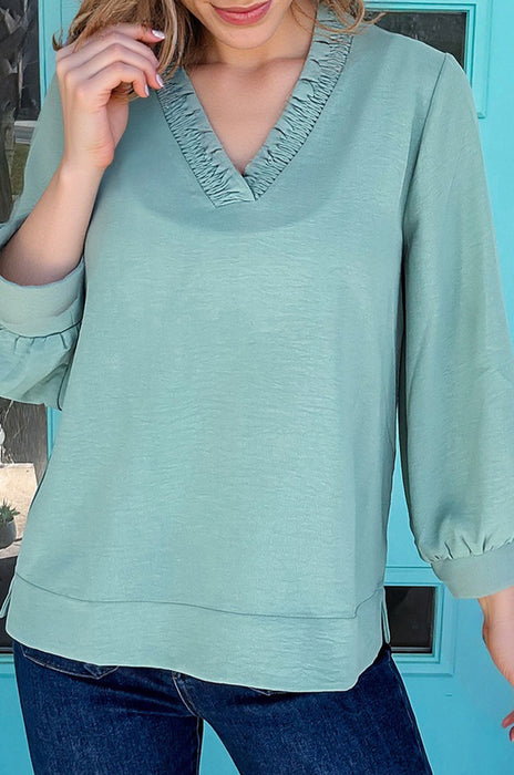Frilled V-Neck Blouse