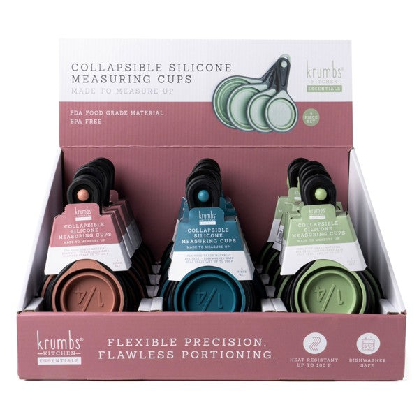 Krumbs Kitchen Silicone Collapsible Measuring Cups 4pcs Set- 3 Color Options