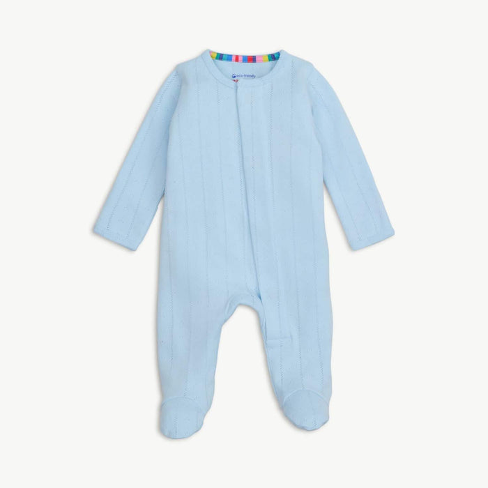 Love Lines Blue Organic Cotton Magnetic Parent Favorite Footie- 5 Sizes!