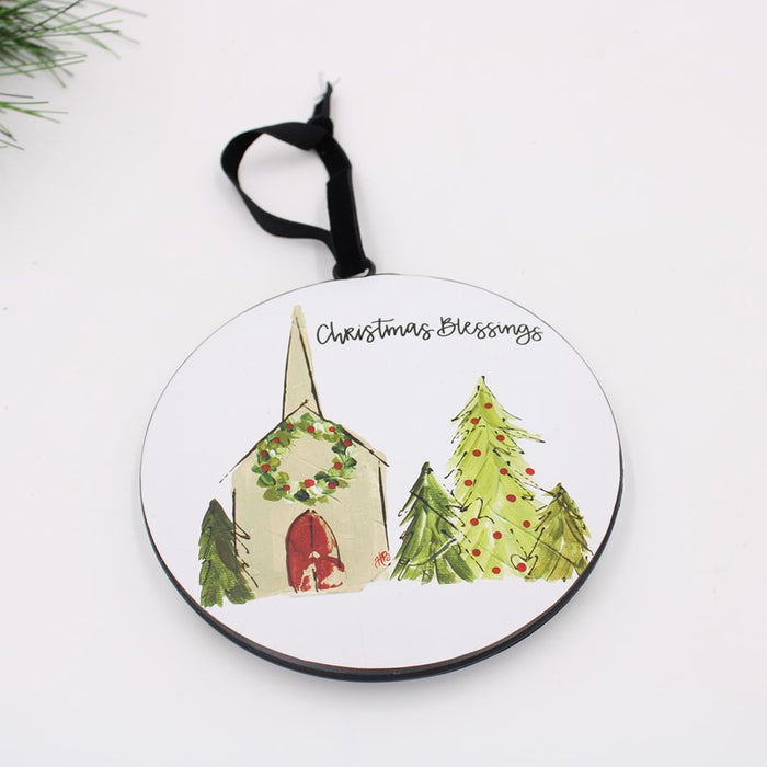 Christmas Blessings 6" Round Metal Disc Ornament