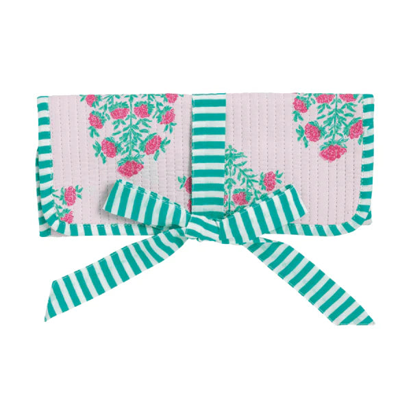 Blush Block Print Jewelry Roll Travel Case