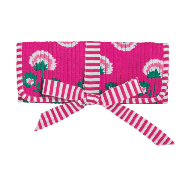 Pink Block Print Jewelry Roll Travel Case