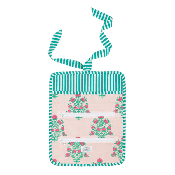 Blush Block Print Jewelry Roll Travel Case