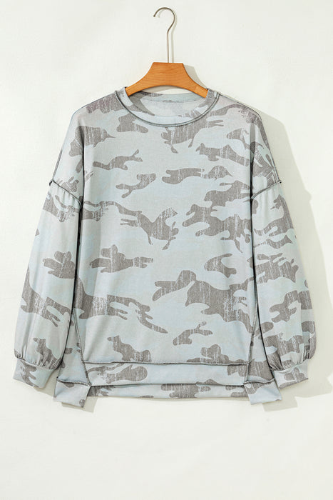 Mutli-Color Camo Print Mesh Long Sleeve Top