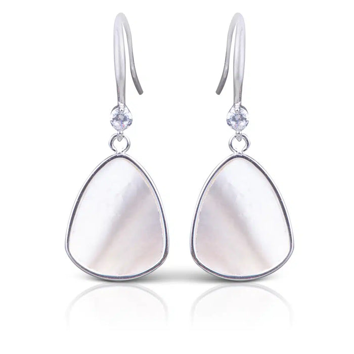 CZ/Mother of Pearl Drop Oblong Earrings – Silver