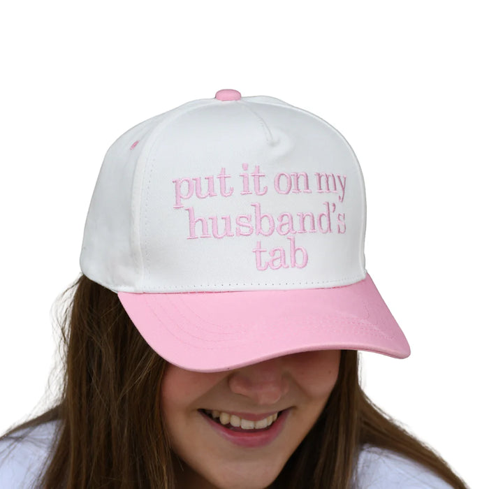 Put It On My Husband's Tab. Pink Embroidered Hat by Lulu Mac