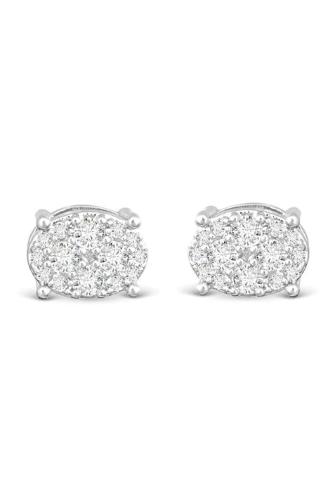 Silver CZ Oval Stud Earrings