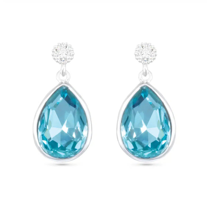 Pear Shaped Blue CZ Drop Earrings – Silver