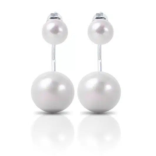 Pearl Earrings with Pearl Drop Jacket – Natural White – Silver
