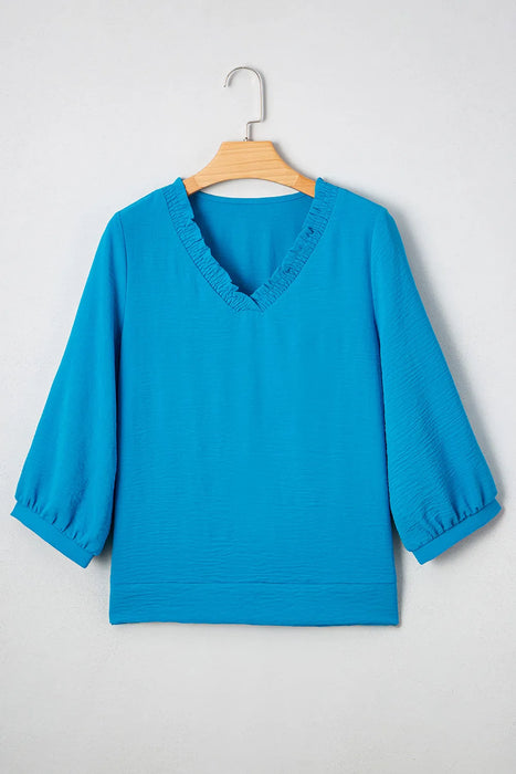 Frilled V-Neck Blouse
