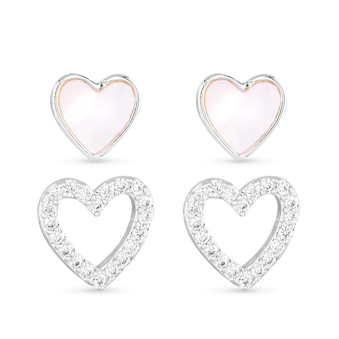 Sterling Silver & Mother-of-Pearl Heart Stud Earring Set