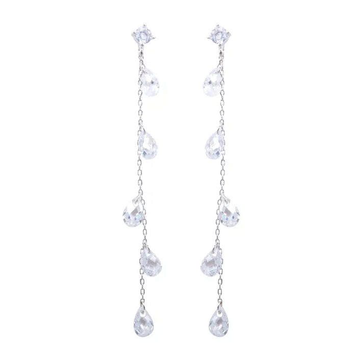 Crystal Teardrop Long Earrings – Silver