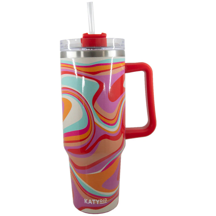 Groovy Swirls Tumbler Cup with Handle and Straw