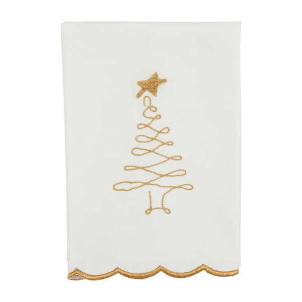 Tree Gold Scalloped Tea Towel